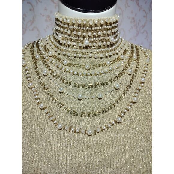 Gold Metallic Mock Neck Sweater, Size S - Picture 2 of 10